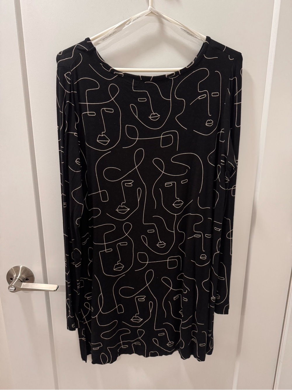 Simons black Abstract Face Print Long-Sleeve Women's Dress size medium like new